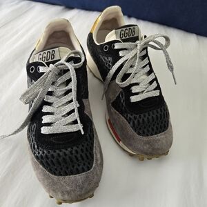 Golden Goose Black and Yellow Sneakers with Silver Laces